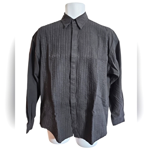 International Male Men Small Black Cotton Pleated Tuxedo Shirt 80s 90s Retro - Picture 2 of 7